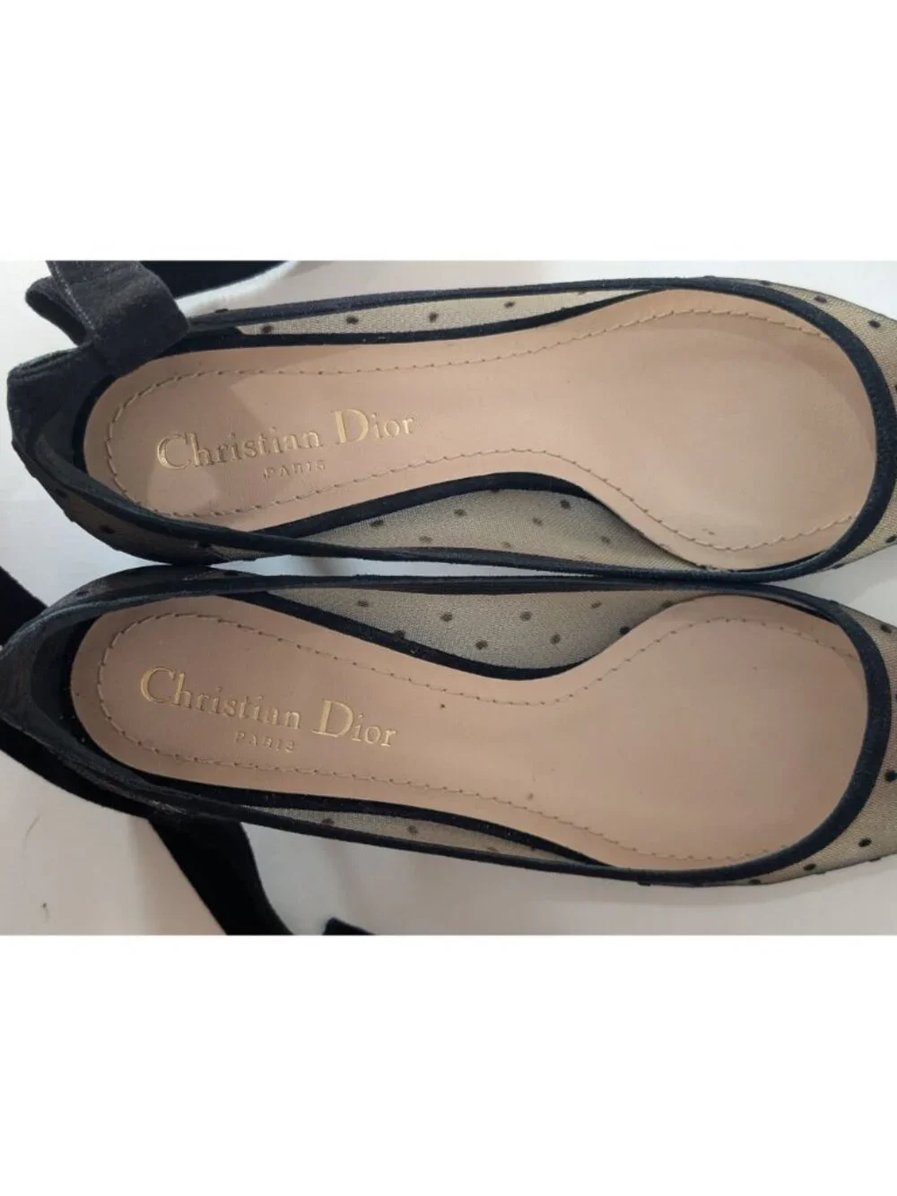 Christian Dior Black Mesh Suede Polka Dot Kitten Heel Pumps, Size 38